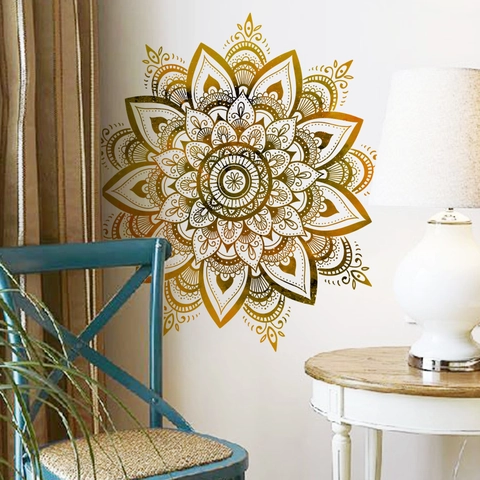 Adesivo Murale Mandala Oro PVC Impermeabile Etnico Geometrico Fiore Decalcomania Per Soggiorno Camera Da Letto Decorazione Casa