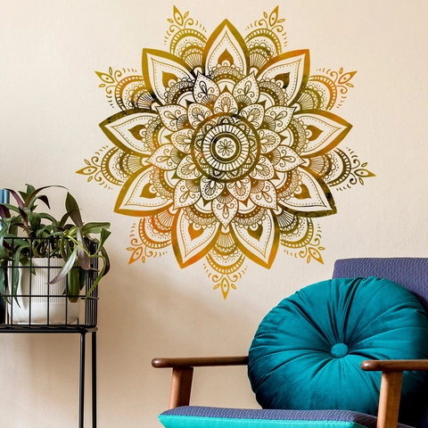 Adesivo Murale Mandala Oro PVC Impermeabile Etnico Geometrico Fiore Decalcomania Per Soggiorno Camera Da Letto Decorazione Casa