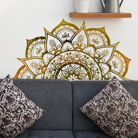 Sticker Mural Mandala Doré PVC Auto-adhésif Style Bohème Décoration Pour Salon Chambre Bureau Murale