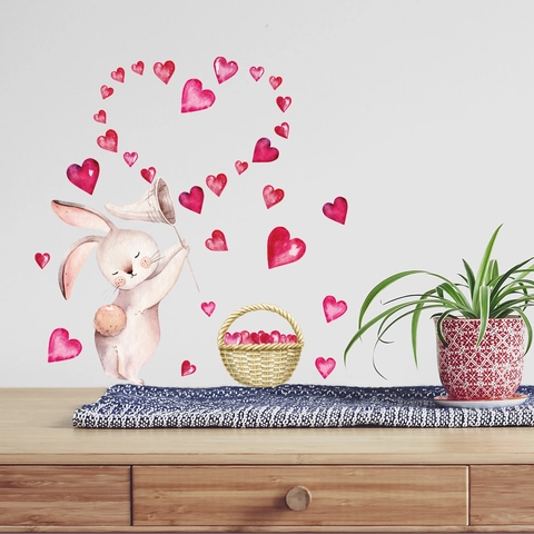 Luminous Wall Sticker Cartoon Rabbit With Heart Pattern Glow In The Dark PVC Self Adhesive Decal For Kids Room Decor