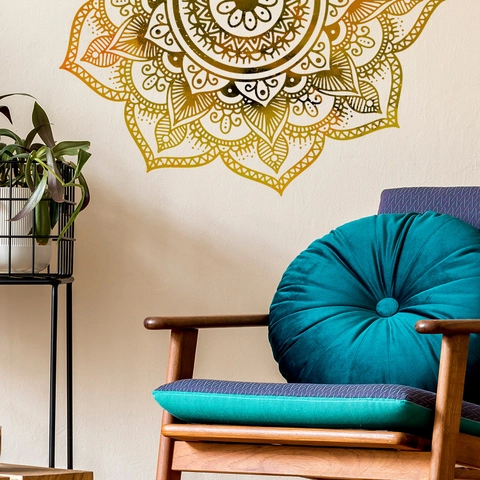 Grote Gouden Mandala Wandsticker Boheemse Geometrische Bloem PVC Zelfklevende Muurschildering Voor Woonkamer Slaapkamer Home Decor