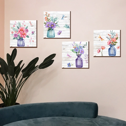 Pegatinas De Pared Jarrón De Flores De Acuarela PVC Autoadhesivas Extraíbles Para Sala De Estar Dormitorio Decoración Del Hogar Floral