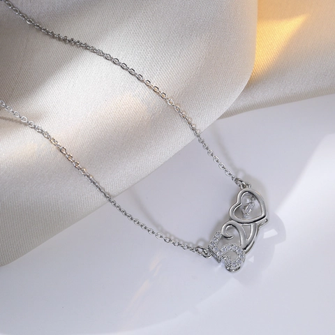Collar Con Colgante De Corazón De Acero De Titanio Circonita Móvil Joyería Romántica Para Mujer