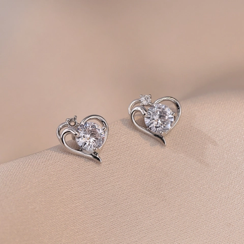 Heart Pendant Necklace And Stud Earrings Stainless Steel Zirconia Love Jewelry For Women Dainty Elegant Romantic Style