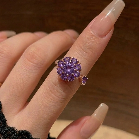 Anello Regolabile Fiore Spinner Rame Zirconia Rotante Micro Intarsiato Gioielli Eleganti Donna