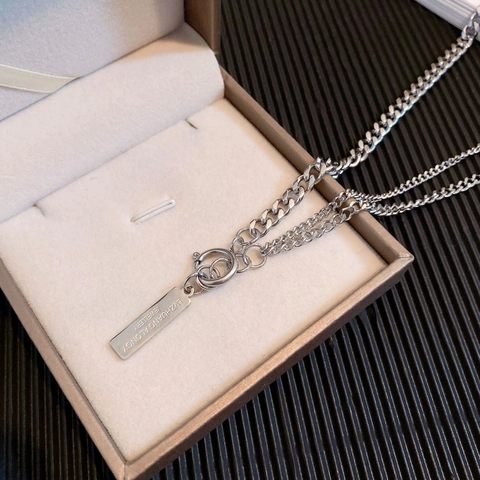 Collana A Doppio Strato In Acciaio Inossidabile Da Donna Hip Hop Catena Curb Pendente Rettangolare Gioielli Punk Argento