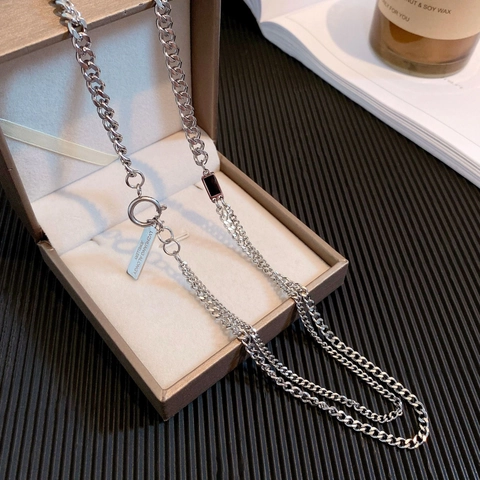 Collana A Doppio Strato In Acciaio Inossidabile Da Donna Hip Hop Catena Curb Pendente Rettangolare Gioielli Punk Argento