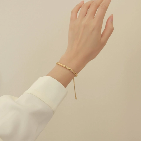 Gold Plated Wheat Ear Pattern Bracelet Adjustable Slider Clasp Minimalist Trendy Jewelry For Women
