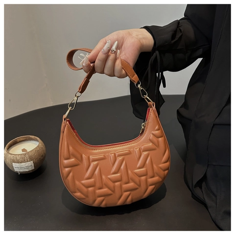 Borsa Hobo da Donna in Pelle PU Trapuntata Geometrica Borsa a Spalla Minimalista Sottoscella Borsa a Mezzaluna alla Moda per Uso Quotidiano