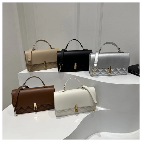 Bolso de Hombro de Cuero PU con Patrón de Diamantes para Mujer Bolso de Mano Cuadrado Minimalista Elegante