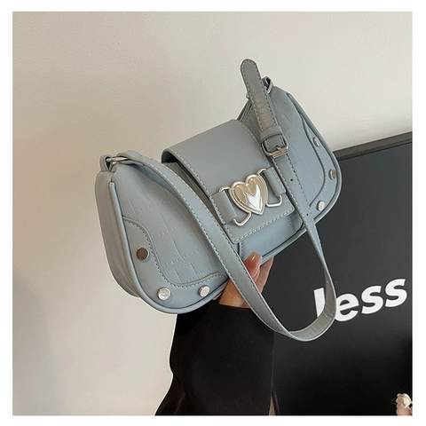 Krokodilmuster PU Leder Achseltasche Schultertasche Herzschnalle Nietendekor Mode Baguette Tasche Für Damen