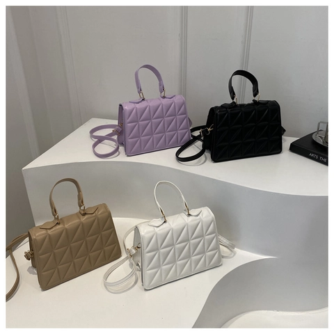 Borsa A Spalla Trapuntata Da Donna Pelle PU Motivo Geometrico Manico Superiore Borsa A Tracolla Moda Elegante Quadrata