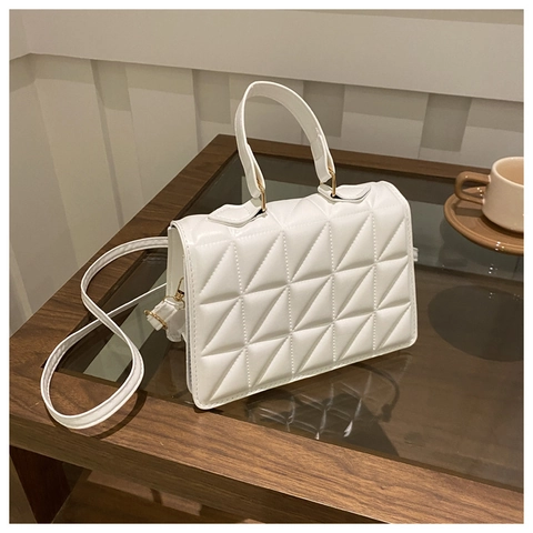 Borsa A Spalla Trapuntata Da Donna Pelle PU Motivo Geometrico Manico Superiore Borsa A Tracolla Moda Elegante Quadrata