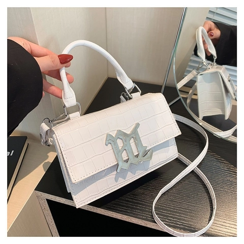Damen Krokodilmuster Glänzendes PU Leder Kleine Quadratische Tasche Nischendesign Umhängetasche Mit Metallschnalle