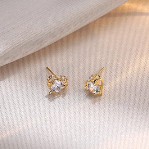 Hart Oorknopjes Koper Met Fonkelende Zirkoon Minimalistische Sieraden Koreaanse Stijl Voor Dames
