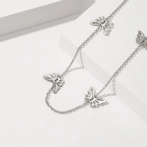 Butterfly Necklace Titanium Steel Hollow Butterfly Pendant Choker Multiple Charms For Women Fashion Jewelry
