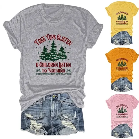 Γυναικείο Χιουμοριστικό T-Shirt με Τύπωμα Χριστουγεννιάτικο Δέντρο Casual Στρογγυλή Λαιμόκοψη Κοντό Μανίκι Εορταστικό Τοπ