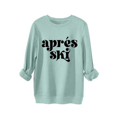 Sudadera Oversized Mujer Mezcla Algodón Forro Polar Pullover Manga Larga Cuello Redondo Apres Ski Impresión Letras Casual Invierno