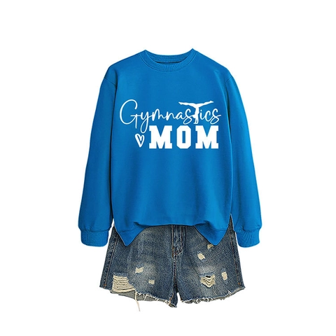 Sweatshirt Col Rond Gymnastics Mom Manches Longues Mélange De Coton Pull Sport Décontracté Haut Graphique Femmes