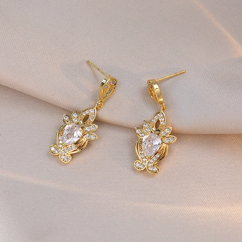 Drop Earrings Titanium Steel Zircon Rhinestone Palace Style Vintage Royal Elegant Jewelry For Women