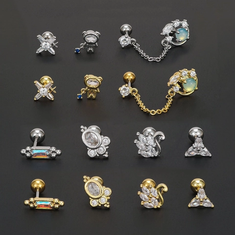 Helix Kraakbeen Piercing Studs Zirkonia Koper Met Roestvrijstalen Oorsteker Dier Geometrische Vorm Schroefsluiting Damen