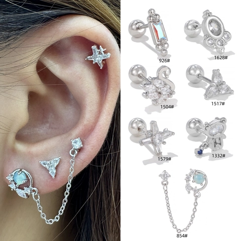 Helix Kraakbeen Piercing Studs Zirkonia Koper Met Roestvrijstalen Oorsteker Dier Geometrische Vorm Schroefsluiting Damen