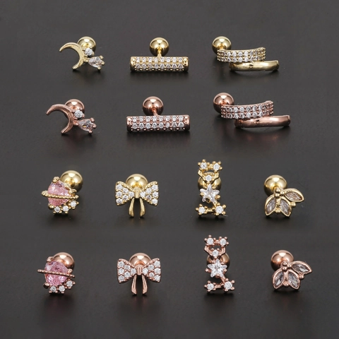 Zirkonia Schmetterling Herz Stern Mond Kupfer Ohrstecker Mit Schraubverschluss Für Damen Ohrknochen Knorpel Piercing Schmuck