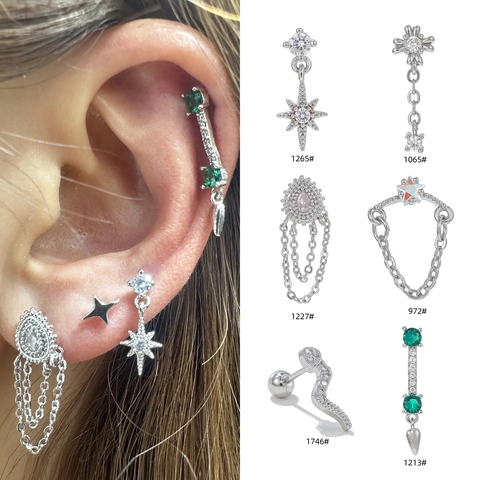 Pendientes de Botón Geométricos de Circonita Con Borla Poste de Acero Inoxidable Piercing Cartílago Joyería Para Mujer