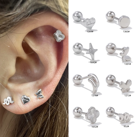 Copper Stud Earrings Heart Star Butterfly Snake Shape Screw Ball Back Trendy Tragus Helix Piercing Jewelry For Women