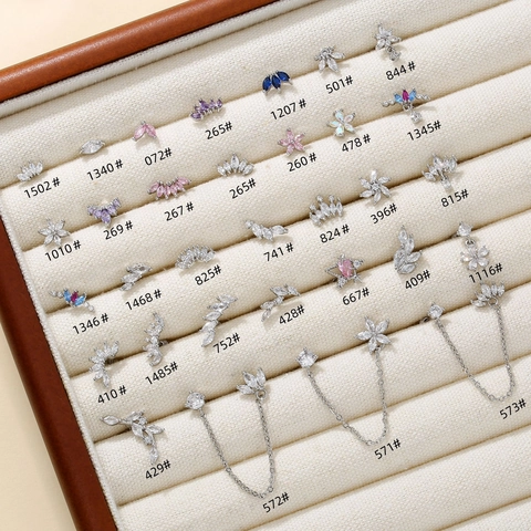 Zircon Inlaid Copper Leaf Tassel Cartilage Stud Earrings With Stainless Steel Earring Post Irregular Fashion For Women