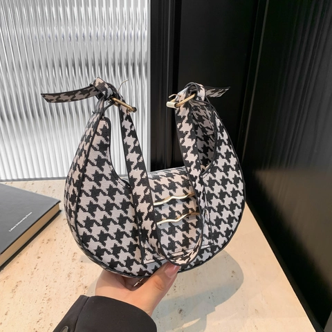 Borsa a Tracolla Donna a Mezzaluna Tendenza Stampa Animale in Pelle PU Borsa Sotto il Braccio Zebra Leopardo Mucca Pied de Poule