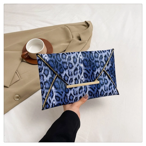 Moda Mujer Estampado Leopardo Bolso de Mano Sobre Algodón Borde Metálico Bolso de Noche Urbano Simple Bolsos de Mano