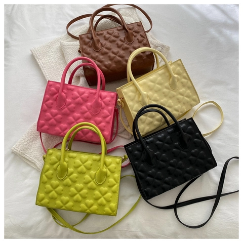 Women Clover Heart 3D Embossed Small Square Bag PU Leather Top Handle Handbag Versatile Shoulder Crossbody Bag Fashion Tote