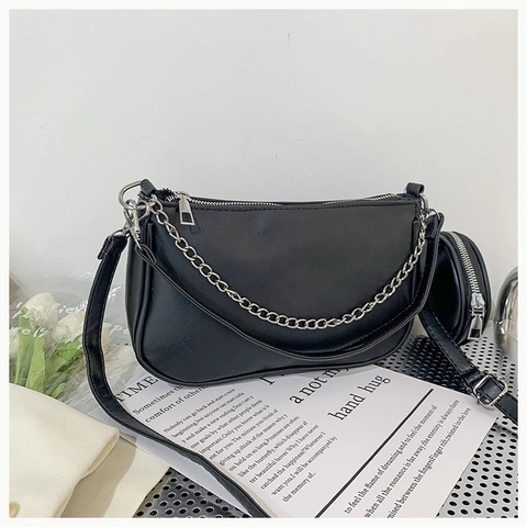 Borsa A Tracolla In Pelle PU Da Donna Con Portamonete Rotondo Rimovibile E Decorazione A Catena In Metallo