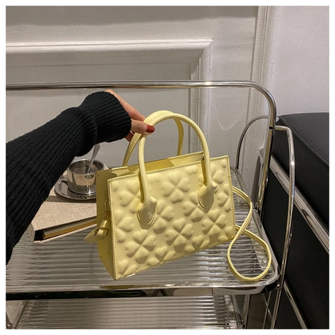 Women Clover Heart 3D Embossed Small Square Bag PU Leather Top Handle Handbag Versatile Shoulder Crossbody Bag Fashion Tote