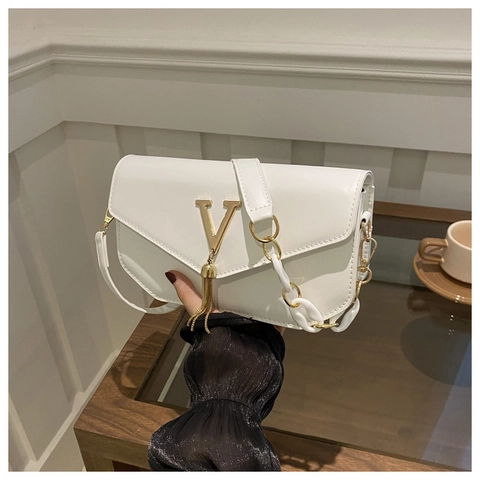 Borsa A Spalla Da Donna In Pelle PU Piccola Borsa Quadrata Tracolla Con Logo V In Metallo E Nappa Catena Patchwork Moda