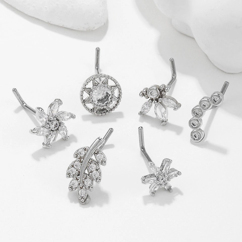 Stainless Steel L-Bar Nose Studs For Women Copper Zircon Flower Star Leaf Body Piercing Jewelry Gold Silver Plated Nose Stud