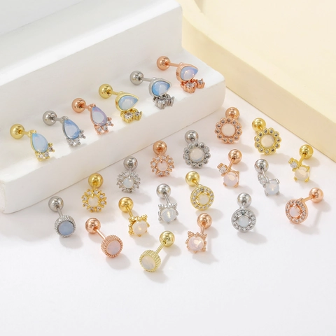 Boucles d'Oreilles Clous en Cuivre Plaqué Or Avec Vis Interne Pour Femmes Petits Zirconia Incrustés Bijoux Piercing Aspect Opale
