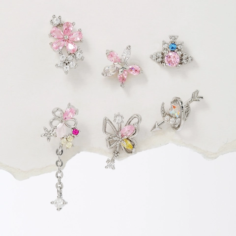 Elegante Kupfer Zirkon Ohrknochen Stecker Mit Schraubverschluss Schleife Schmetterling Blume Mond Stern Für Frauen