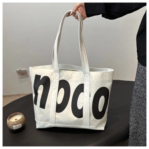 Borsa Tote da Donna a Grande Capacità Con Stampa di Lettere Borsa a Spalla in Pelle PU alla Moda per il Pendolarismo Quotidiano