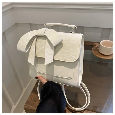 Sac À Épaule Femmes Cuir PU Texture Plissée Grand Nœud Décoration Sac À Main Sac Bandoulière Mode Élégant Filles