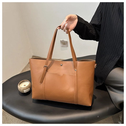 Borsa Tote Grande Da Donna In Pelle PU Minimalista Borsa A Tracolla Da Pendolare Tasca Anteriore Tracolla Regolabile