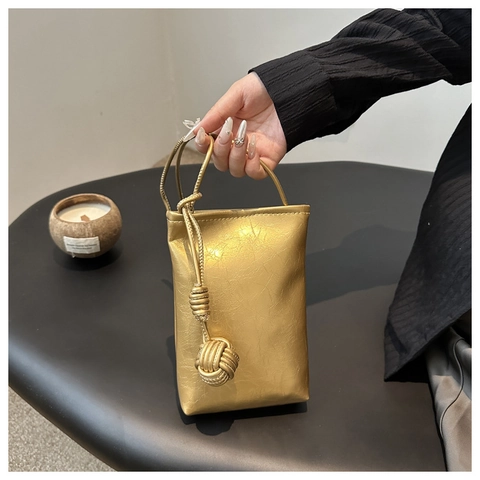 Mini Borsa Per Cellulare Da Donna Pelle PU Metallizzata Olografica Laser Tracolla Borsa Quadrata Verticale Decoro A Nodo