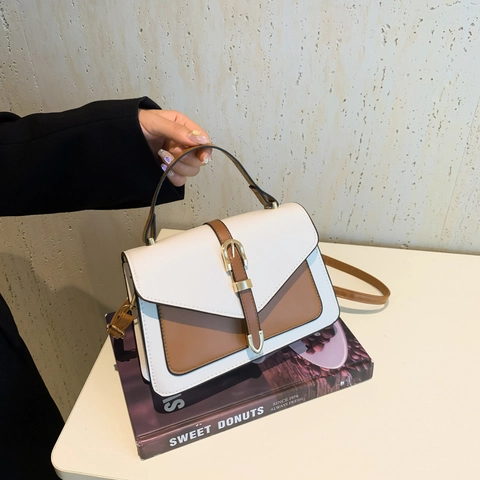 Retro Colorblock PU Leather Shoulder Bag For Women Vintage Flap Crossbody Small Square Bag For Daily Commuting Office Dating