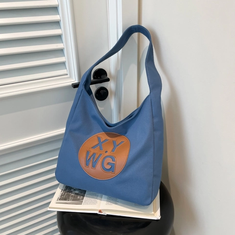 Women Large Capacity Canvas Tote Bag Simple Letter Print Shoulder Bag Minimalist Literary Daily Commuter Hobo Underarm Bag