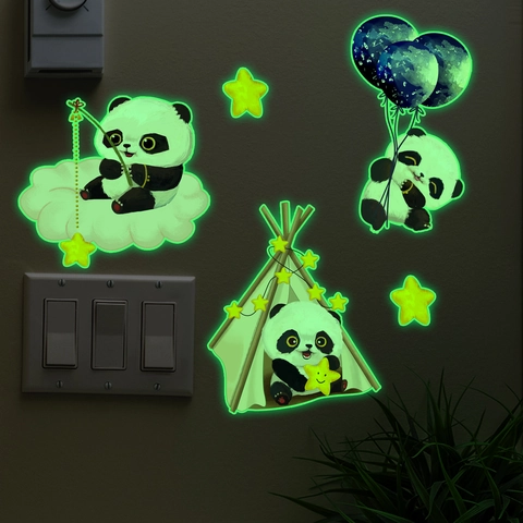Luminous Cartoon Panda Wall Stickers Glow In The Dark PVC Decals For Light Switch Decor Kids Room Home Decoration