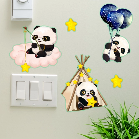 Luminous Cartoon Panda Wall Stickers Glow In The Dark PVC Decals For Light Switch Decor Kids Room Home Decoration