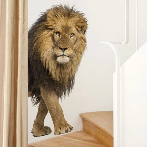 Lion Wall Sticker Realistic 3D Visual Decal PVC Waterproof Creative Mural For Living Room Bedroom Kids Room Office Decor