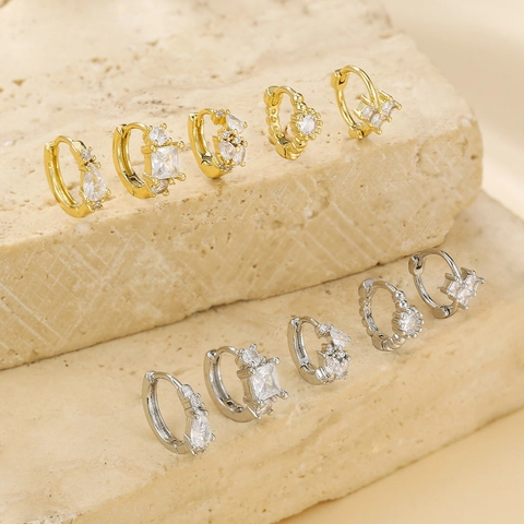 Mode Zirkonia Huggie Oorbellen Koper Goud Zilver Verguld Hart Vierkant Peer Vorm Oorbellen Voor Vrouwen Sieraden