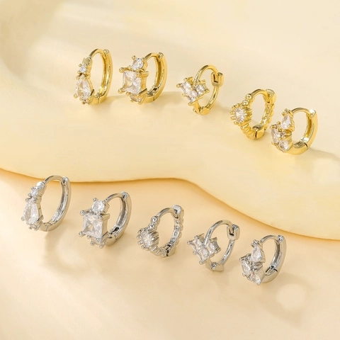 Mode Zirkonia Huggie Oorbellen Koper Goud Zilver Verguld Hart Vierkant Peer Vorm Oorbellen Voor Vrouwen Sieraden